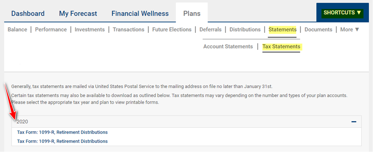 Screenshot of where to find tax statements if available.