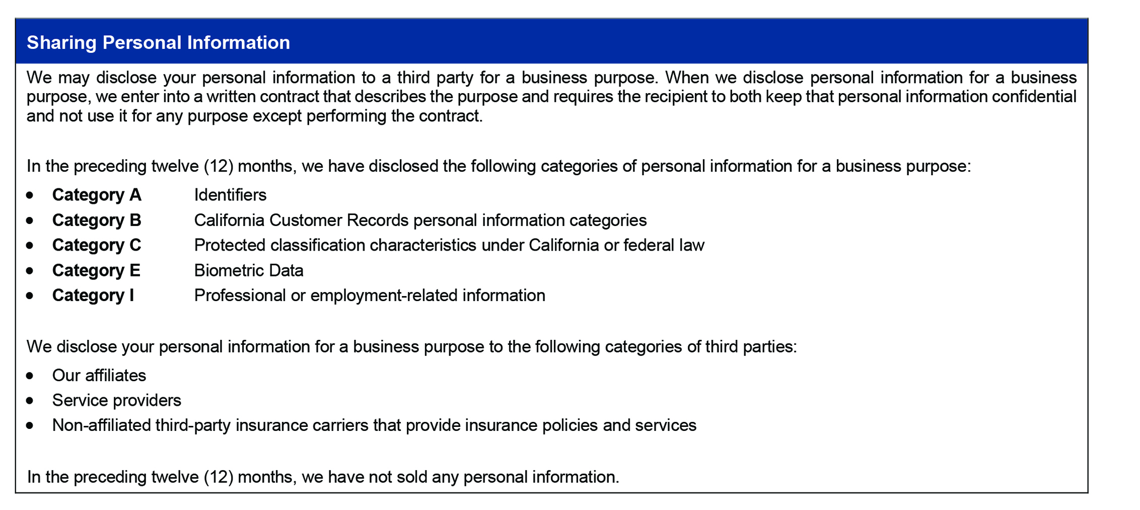 Newport California Consumer Privacy Act image five: Sharing Personal Information